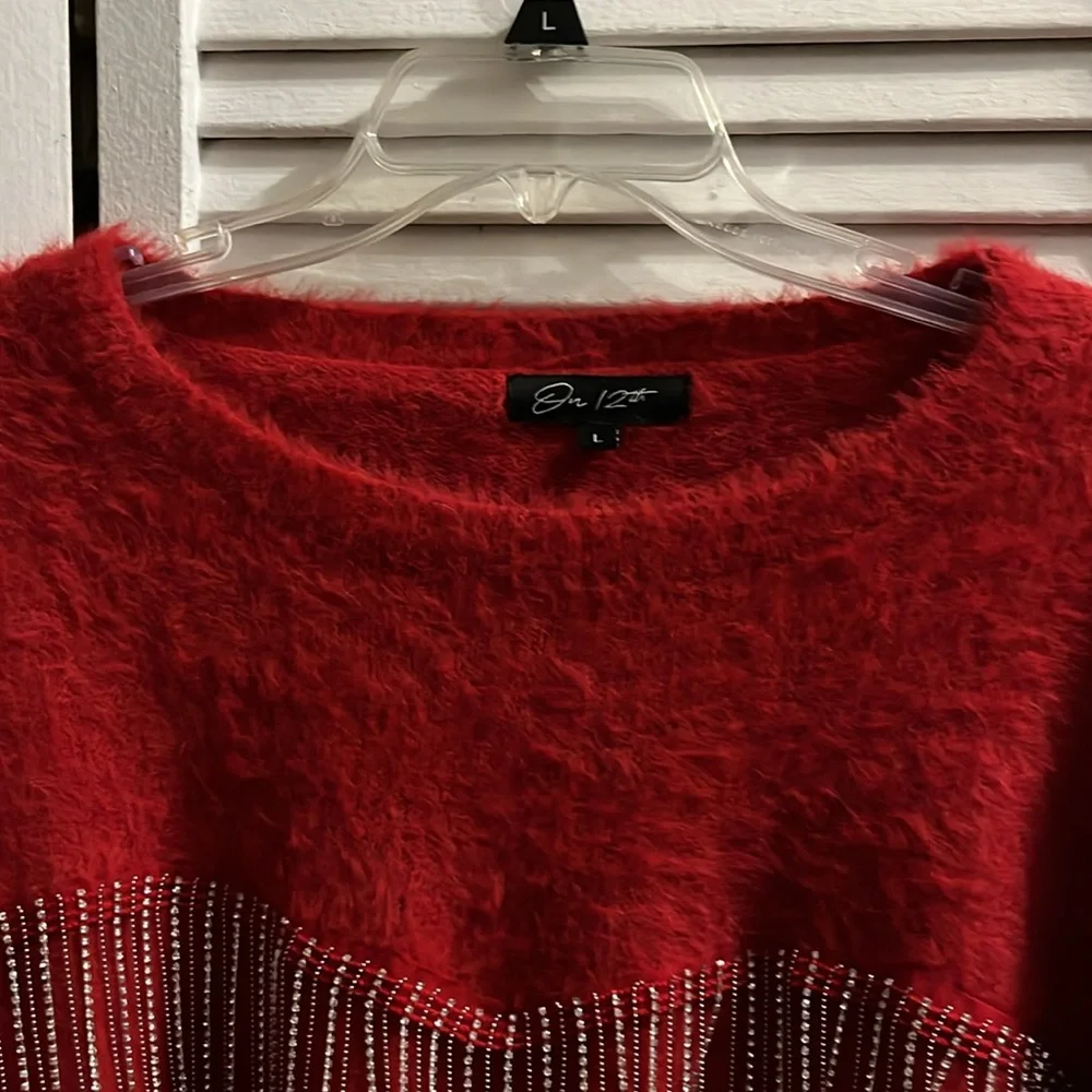 On 12th Fuzzy Thick Winter Sweater with Blings Fringes Size L - Picture 2 of 9
